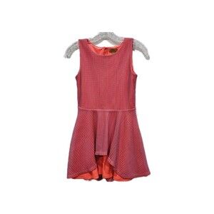 Nicole Miller Girls Coral & Blue Mesh Overlay High Lo Skater Dress, L